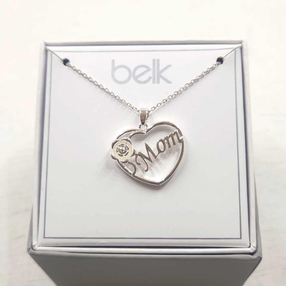 Mom Silver Heart Pendent Necklace with Small Flower Accent